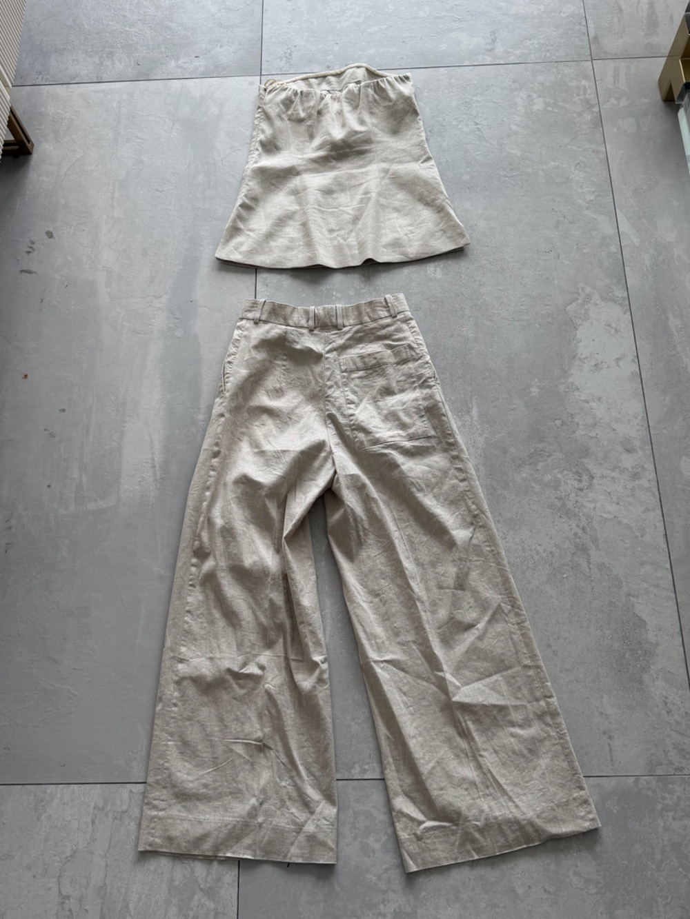 COS Strapless Top + Wide-Leg Pant in Light Beige (matching 2-piece linen set) - Picture 7 of 13